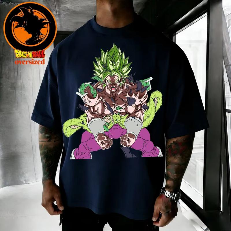 2026 Summer Dragon Ball Retro Pure Cotton Mens Tshirt Brolly Fullform Printed Oversized Casual Shirt Unisex Parentchild Suit