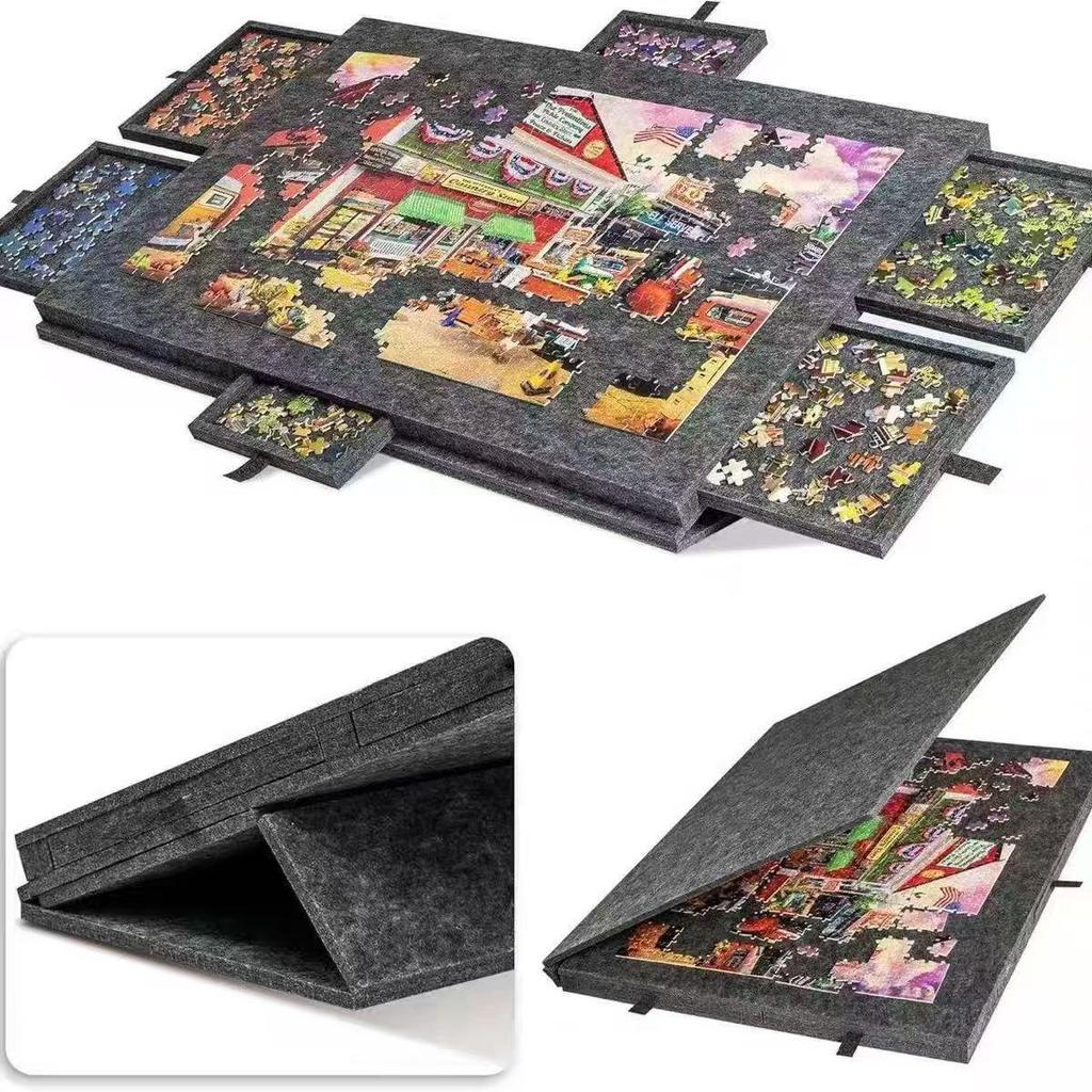 Foldable Handmade Non-Slip Felt Board Puzzle Stand with Storage, 1000-piece Capacity