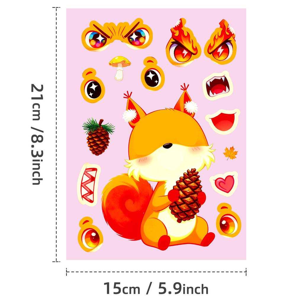 6 Sheets/Pack Big-Eyed Animal Cartoon Puzzle Face-Changing Sticker Squirrel Giraffe Fun Handmade Collage