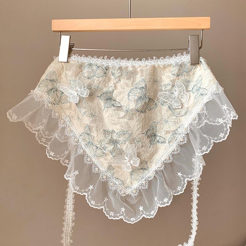 French Vintage Lace Triangle Scarves Butterfly Floral Headscarf Fashion Bandanas Turban For Girls Travel Photo Headband