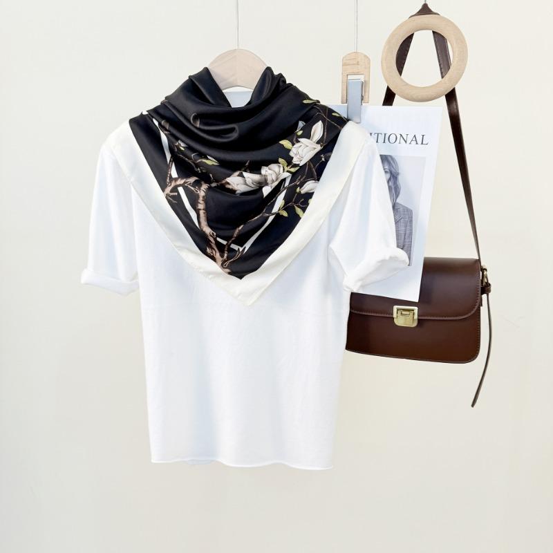 Spring and summer new small fresh and fashionable flower printed square scarf trendy simple women's temperament thin shawl