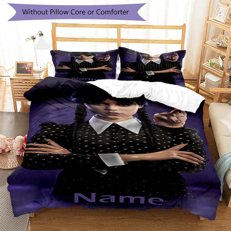 Conjunto de Cama Personalizado com Nome Quarta-feira 3 Peças Capa de Edredom Fechamento Inclui 1 Capa de Edredom e 2 Fronhas, Macio e Confortável para Todas as Estações.