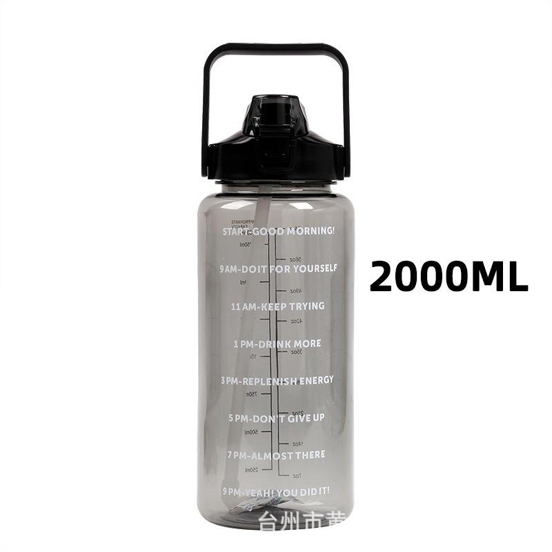 2000ml Reminder To Drink Plastic Sports Water Bottle with Graduated Water Bottle Portable Space Cup Large Capacity Kettle
