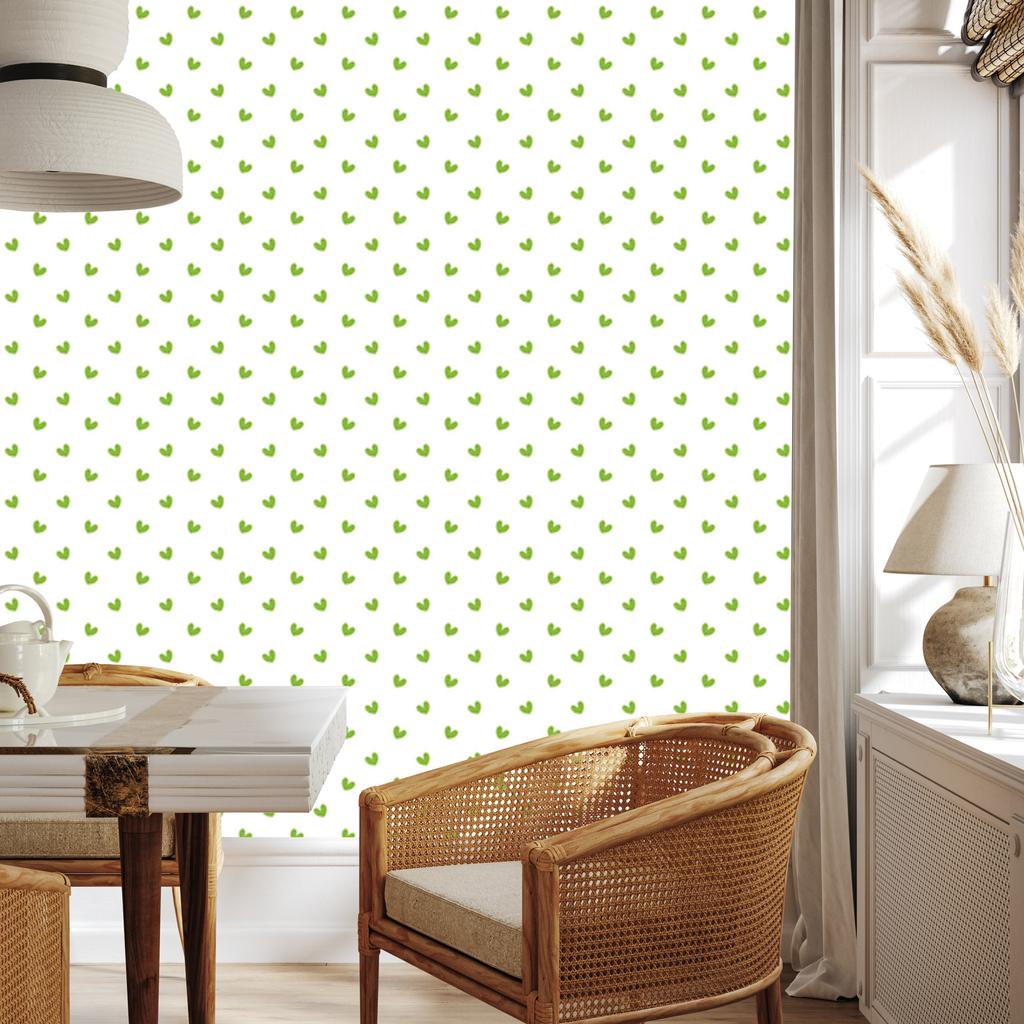 Hearts Wallpaper White and Lime 50x1000