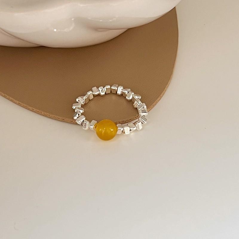 Color Crystal Beaded Ring Ins Niche Design Sense Advanced Finger Ring Light Luxury Temperament All Match Ring Accessories