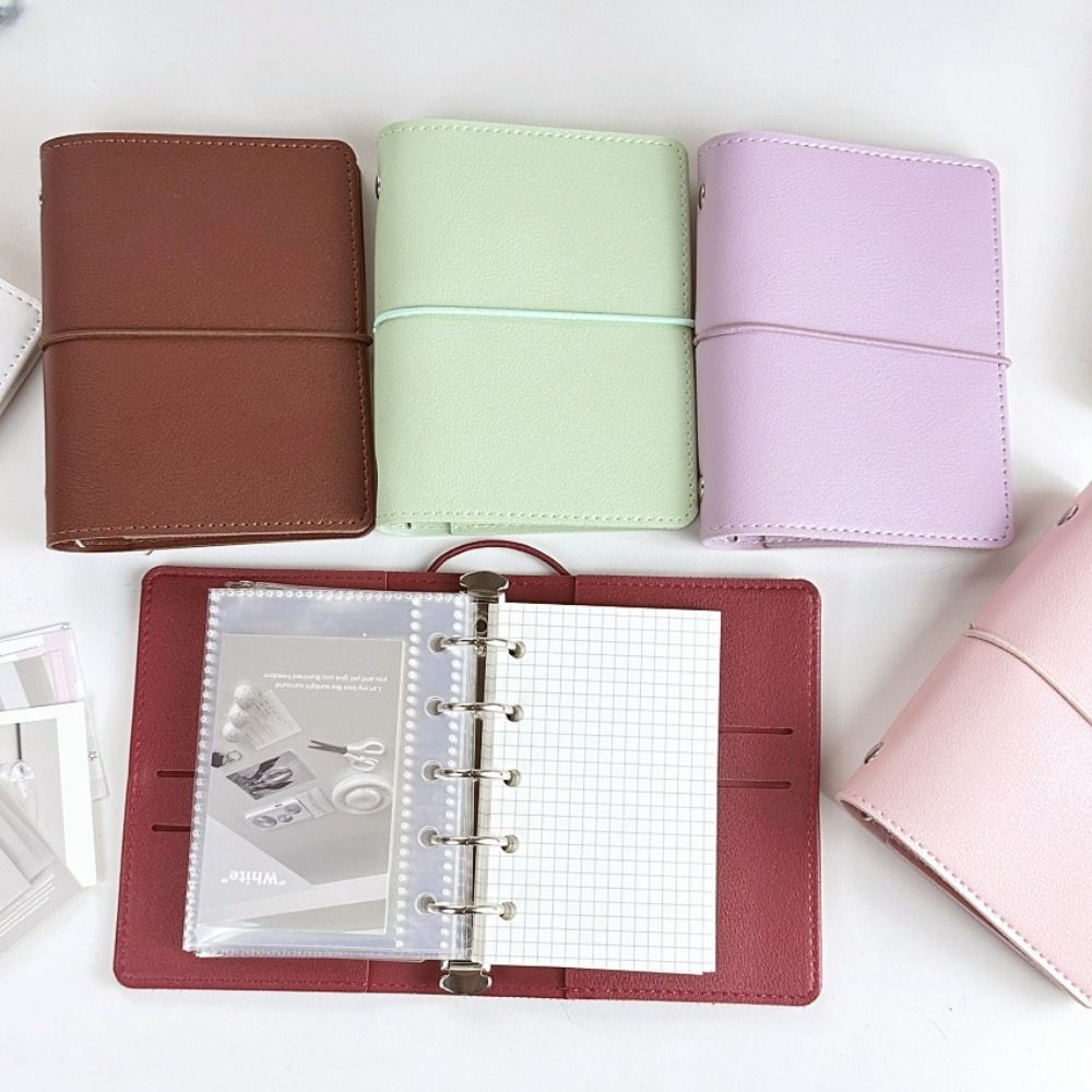 5-Ring Binder Mini Loose-leaf Notebook Faux Leather Zipper Binder Notebook  Photo Collection
