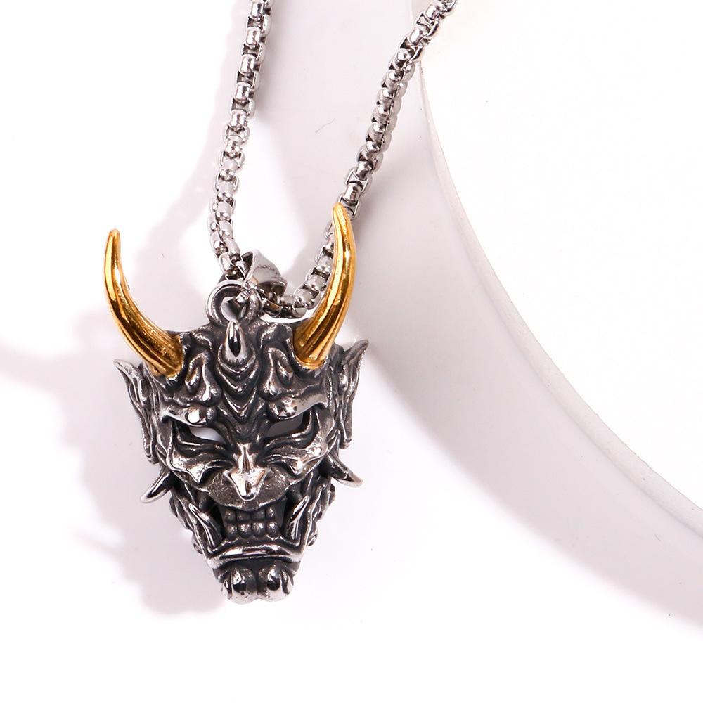New Golden Horn Prajna Pendant European and American Mens Ghost Mask Necklace