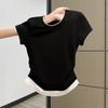 Damen Farbblock Slim Fit Kurzarm T-Shirt