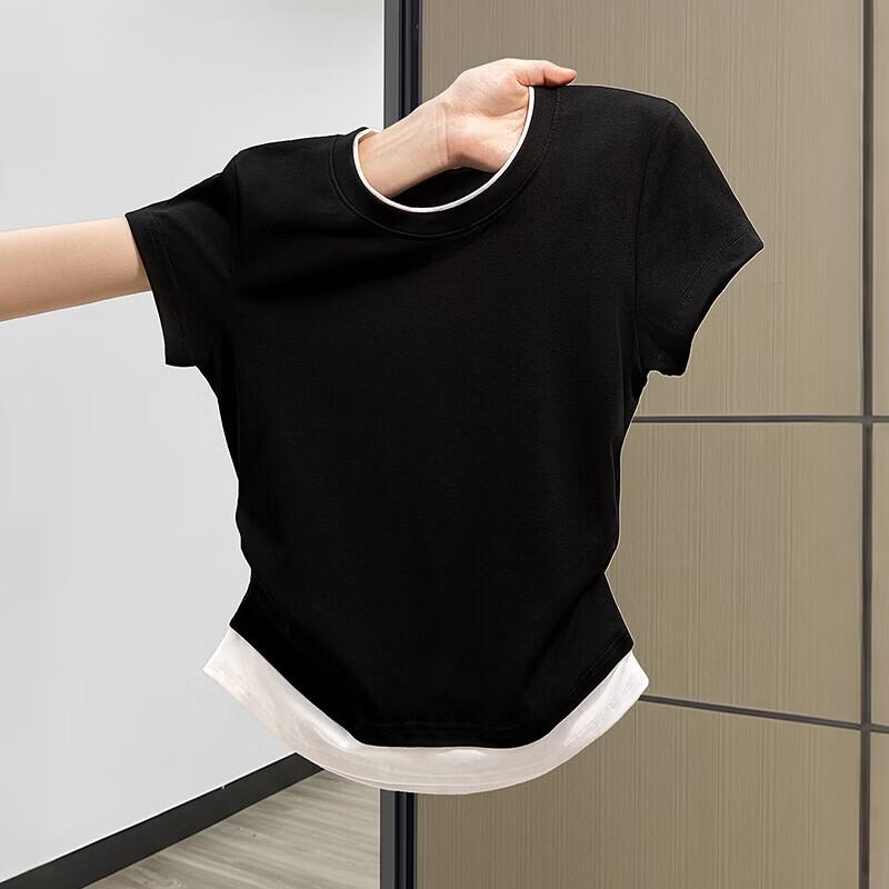 Damen Farbblock Slim Fit Kurzarm T-Shirt