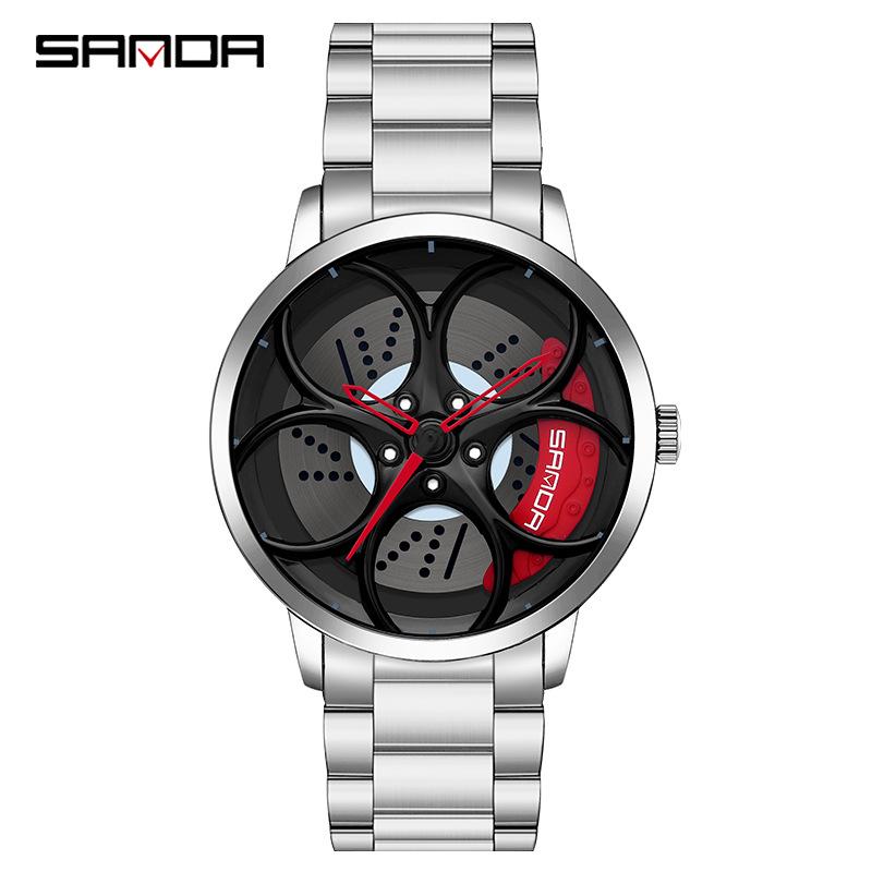Sanda TEMU Men's Waterproof Quartz Watch with Hollow Dial and Steel Band