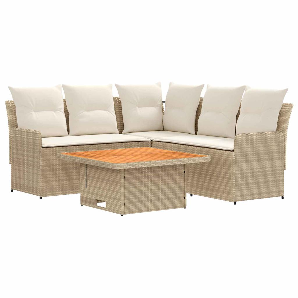 Furniture Set with Cushions 4 Pcs Beige and Cream PE Rattan