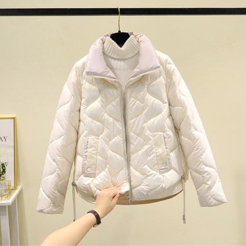 

Winter Down Cotton-Padded Jacket Bright Loose Versatile Thick Warm Coat Casual Zipper Standing Collar Overcoat M білий