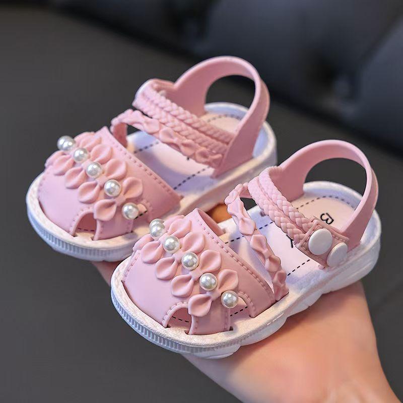 Girls' Sandals, Floral Open Toed Sandals, Fashionable, Simple and Versatile Style, Lightweight, Breathable, Thick Bottom, Teenagers' Slippers