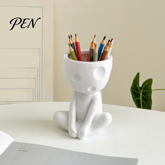 Modern Art Pencil Holder Abstract Character Pen Holder, Resin Sitting Figure Creative Stationery for Desk Cup, Multi-functional Desktop Organizer