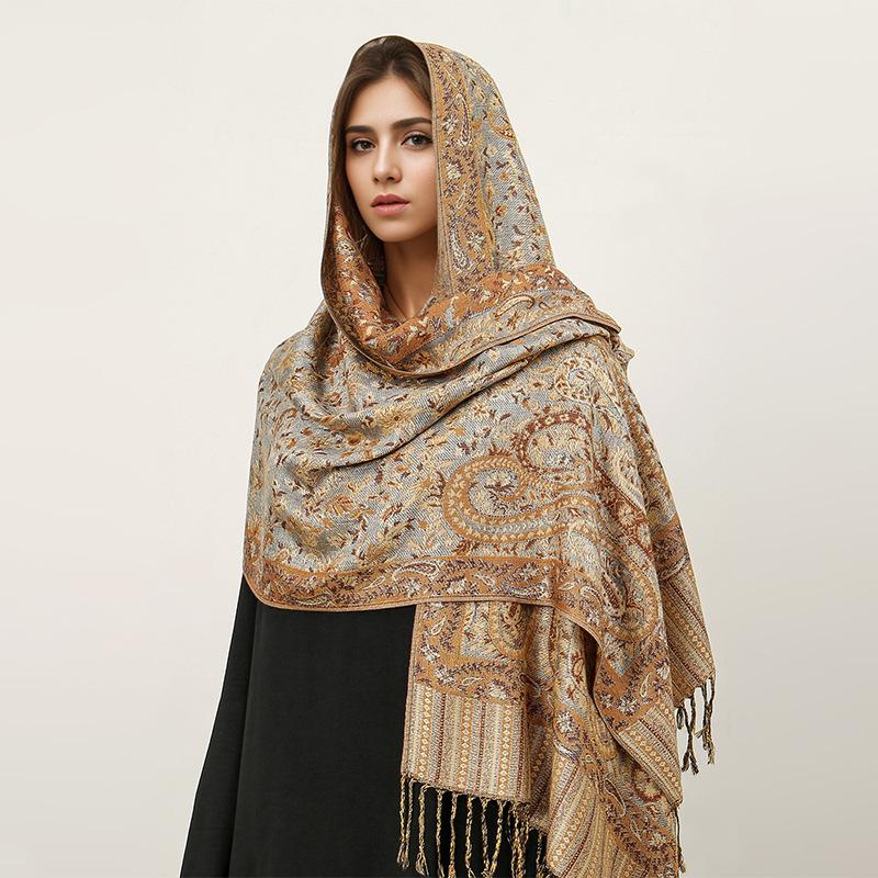 Imitation Cashmere Scarf Ethnic Style Scarf Shawl Cashew Flower Light Luxury High-End Fringed Scarf