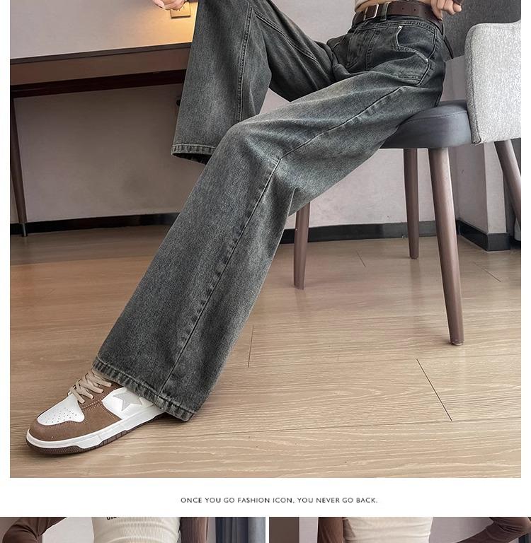 Women's Blue-Gray High-Waisted Wide-Leg Jeans - 2025 Spring Retro Casual Style