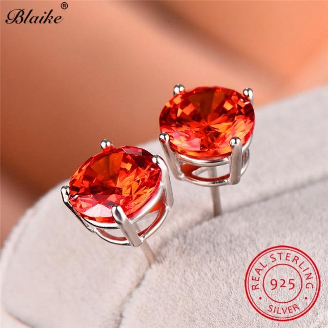 

Blaike Real S925 стерлингового серебра круглые серьги-гвоздики для женщин мужчин черный зеленый синий желтый розовый фиолетовый циркон радужные серьги