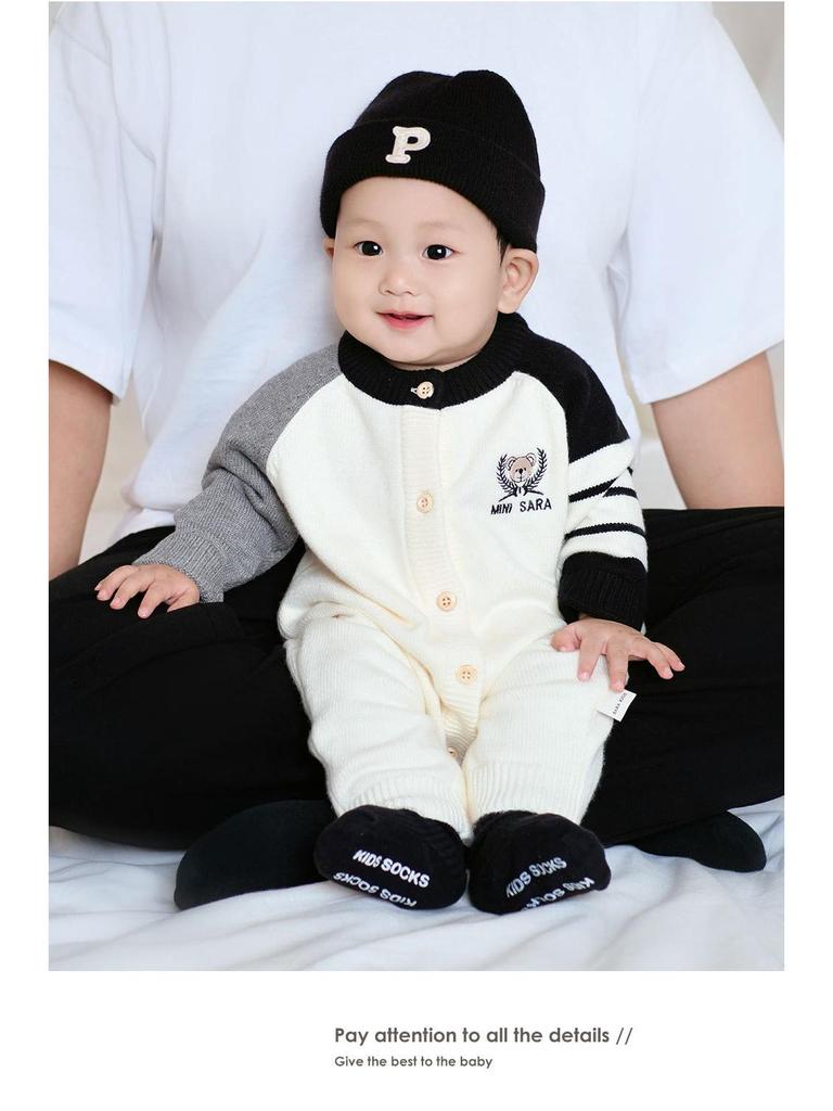 Strick-Strampler im koreanischen Stil: Modischer Langarm-Baby-Krabbelanzug für Frühlings- und Herbstausflüge