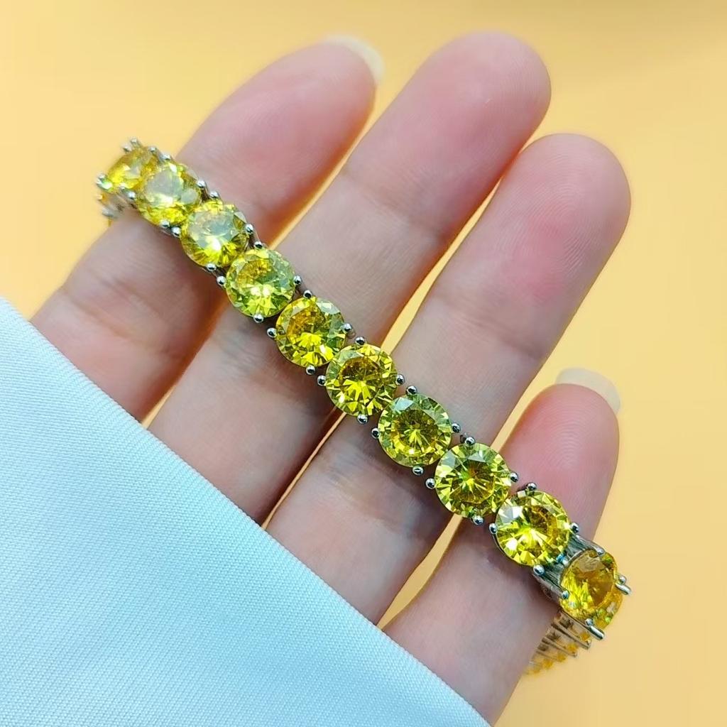 Hip Hop Round 8Mm Multicolor Zircon Bracelet Women'S, High Carbon Diamond Bracelet Hand Jewelry