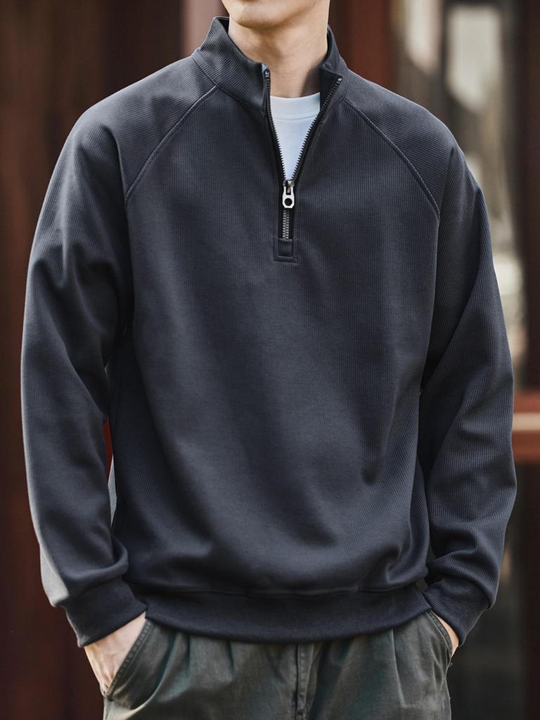 Ge Lan Lu Men's Retro Half-Zip Stand Collar Hoodie - Autumn/Winter Loose Casual Sports Jacket