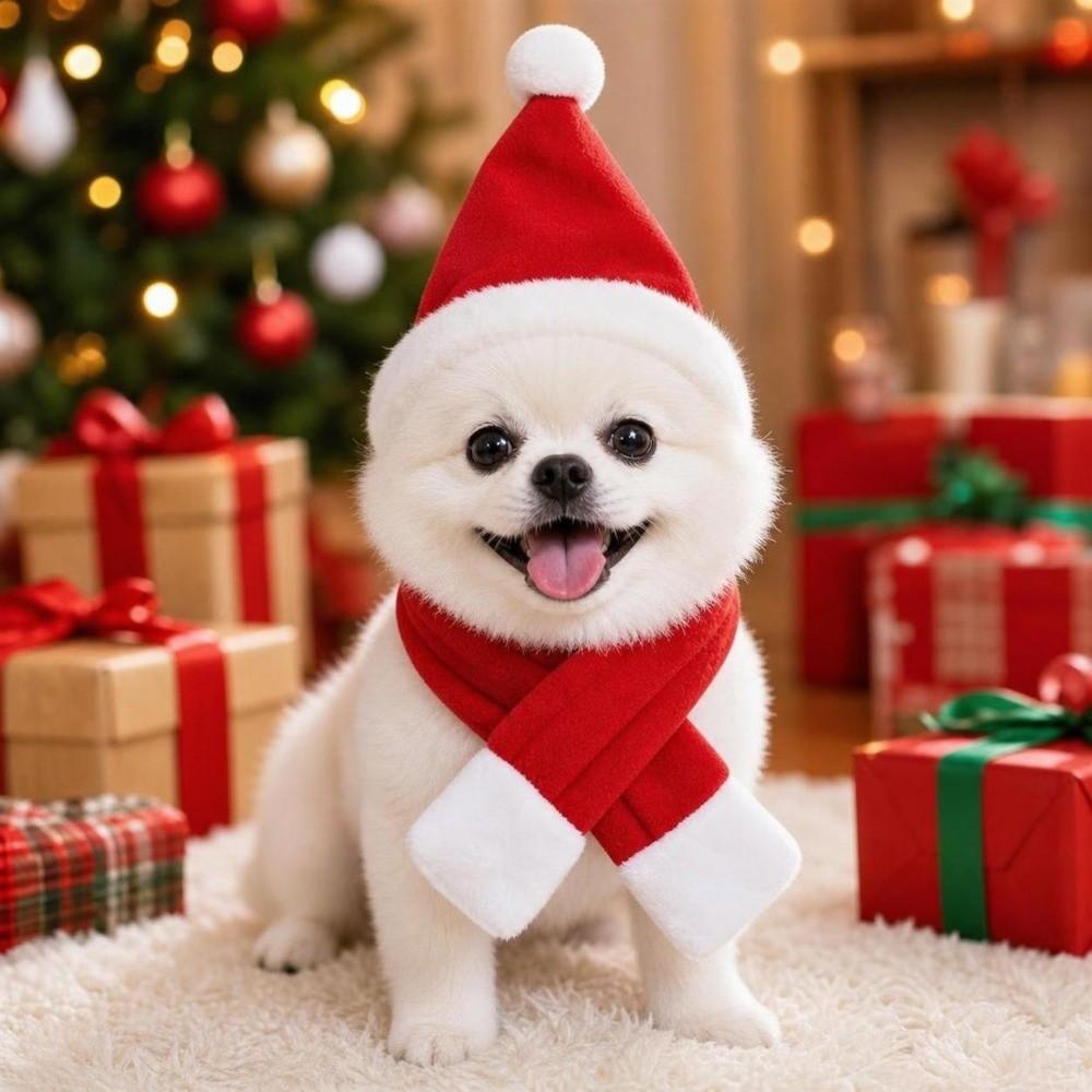 2Pcs/Set Christmas Dog Scarf Collar Winter Cat Scarf Hat Cute Pet Neck Warmer for Small Dogs