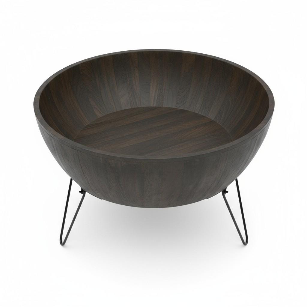 Modern Round Wooden Coffee Table | Solid Wood Center Table with Metal Hairpin Legs | Minimalist Mid-Century Living Room Furniture