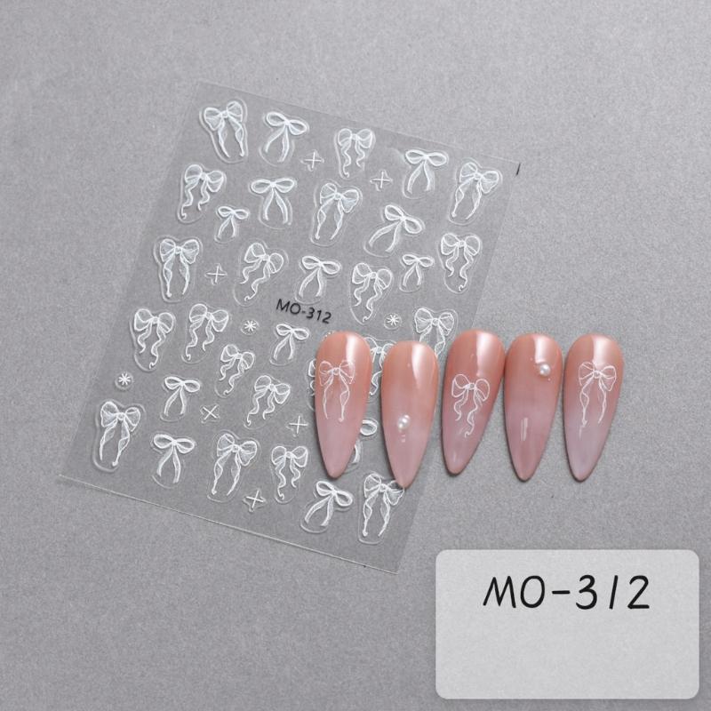 White Bows Nails Art Stickers Ribbon Bows Nail Decals 3D Bowknot Nail Sticker Nails Art Decoration for Women Girls