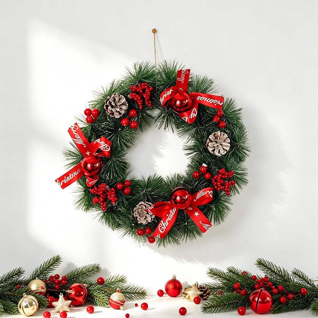 LED Christmas Wreath with PVC Pine Cones – Elegant Hanging Holiday Decoration for Windows