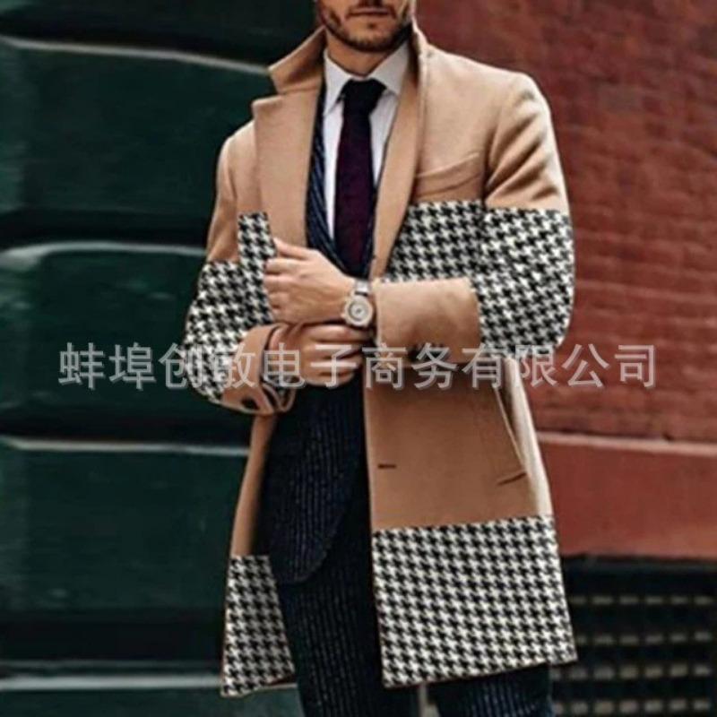 2025 Suit Collar Pocket Men's Coat Jacket Men's Large Size Windbreaker Autumn and Winter Woolen Coat