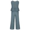 Women's Summer 2-Piece Set Sleeveless Ruffle Tank Top Cropped Top And Wide-Leg Pants Loun-ge Set With Pockets