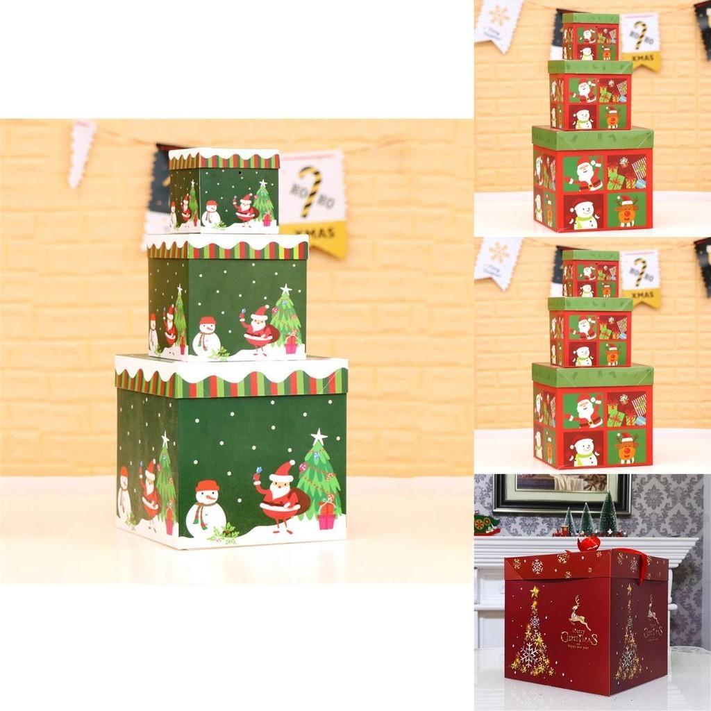 3pcs Large Premium Christmas Gift Box With Lid  Ribbon Xmas Present Square Box