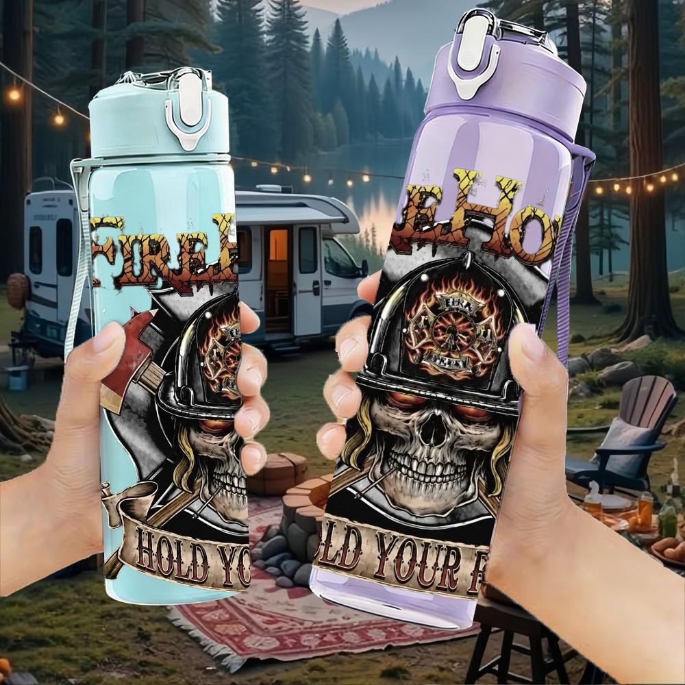 1PC Biker Skull Flame Print 750ml sports water bottle leakproof straw lid outdoor office home
