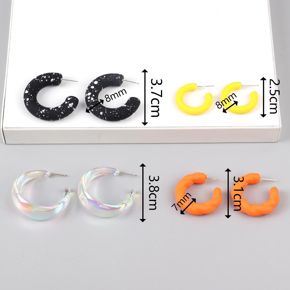 Korean 3 Pair/Set Acrylic Twisted Circle Hoop Earrings Dopamine Color Screw Thread C-Shaped Drop Earring for Women Jewelry Sets