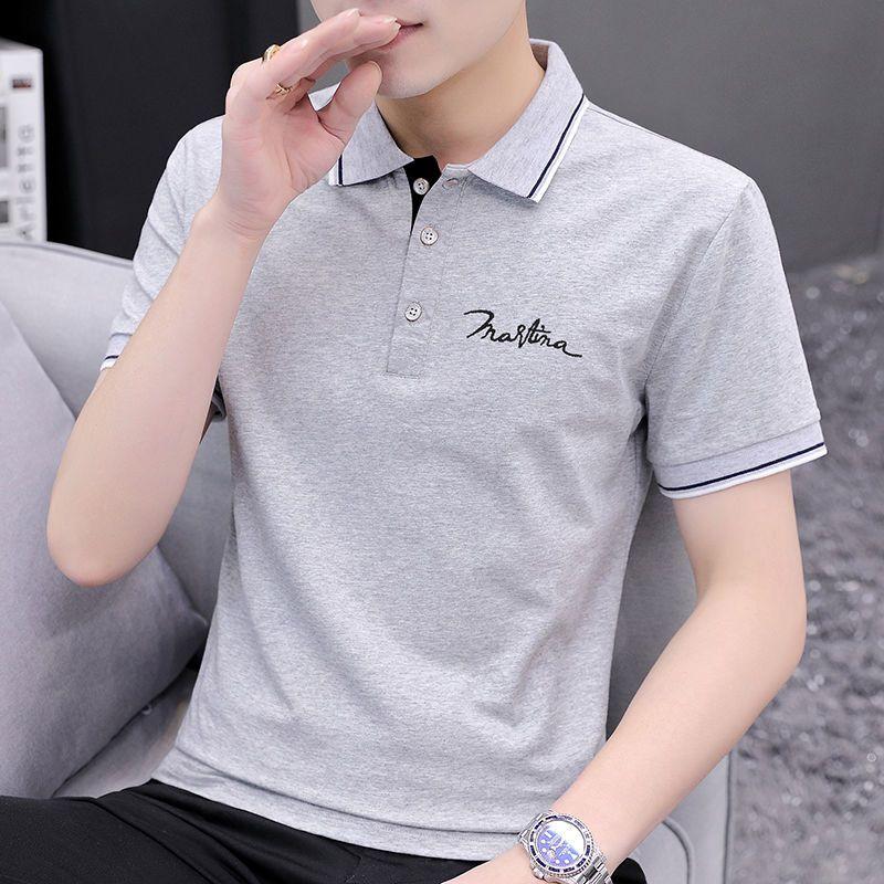 Trendy Brand Short-sleeved T-shirt Men's Lapel Pure Cotton Versatile Business Casual