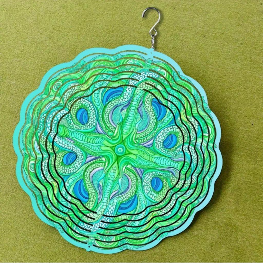 Živá zelená a modrá zvonkohra pro venkovní dekoraci 25,4 cm Kovové umění Závěsná ozdoba s 360 hákem Perfektní dárek pro zahradu a balkon