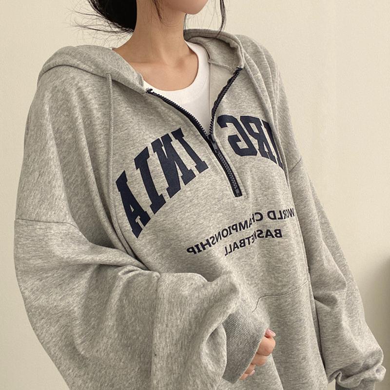 Damen Reißverschluss Hoodie Loose Top Fashion Brief Print Pullover Harajuku Y2K Sweatshirt