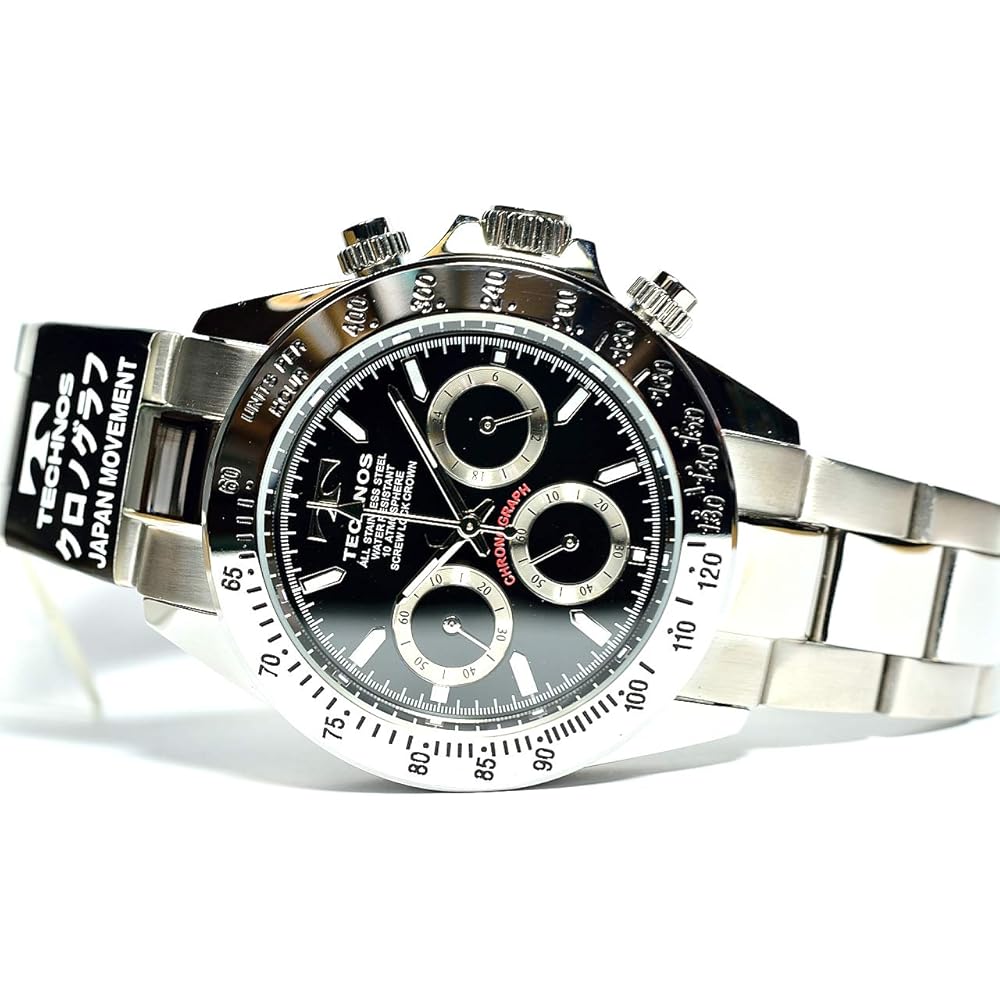 Technos TSM401SB Chronograph Watch 10 ATM Water Resistant Stainless Steel Case