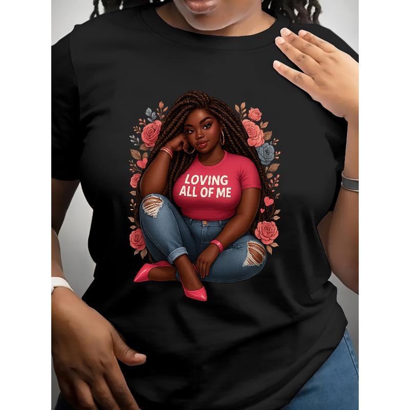 

European size Long-Haired Women S Printed T-Shirt, an Ideal Choice for Spring And Autumn Casual Wear, Machine Washable, Polyester 4XL чорний