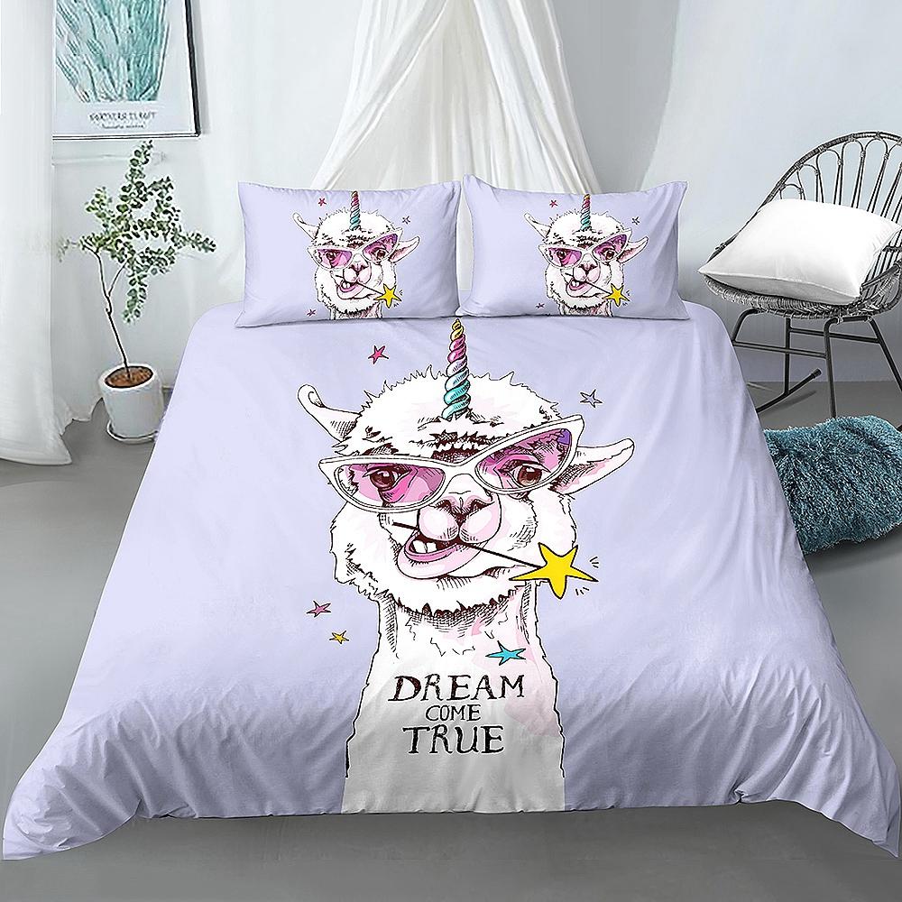 Alpaca Duvet Cover King Queen Size Kawaii Farm Animal Theme Bedding Set Kids Cartoon Llama Alpaca 2/3pcs Polyester Quilt Cover