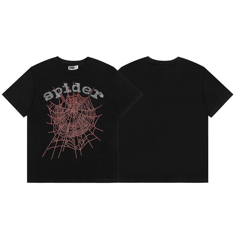 Foreign Trade Meichao Sp5der555555 Spider Web Printing Summer Loose Trend Men's and Women's Couples Short Sleeve T-Shirt Summer