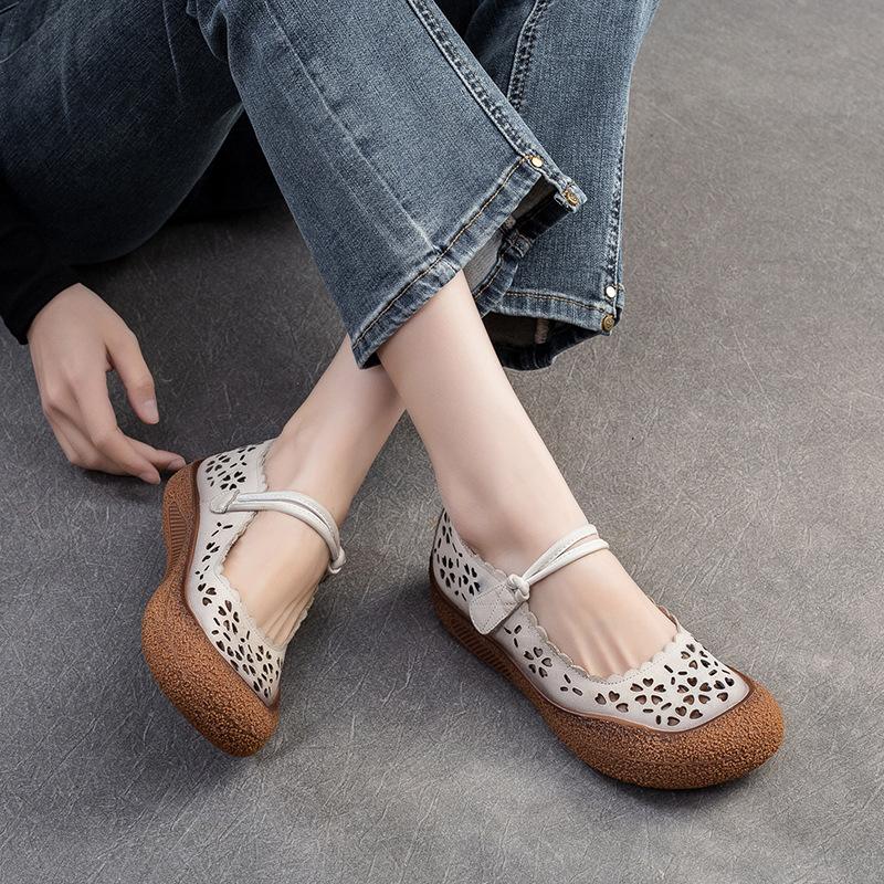 2026 Summer Retro Hollow Out First Layer Cowhide Comfortable Roman Sandals Women Shoes