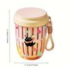 1pc Leak Proof Portable Salad Cup with Fork Large Capacity Drainable Fruit Container,Ventilation Holes Colorful Cartoon Design for Office,School