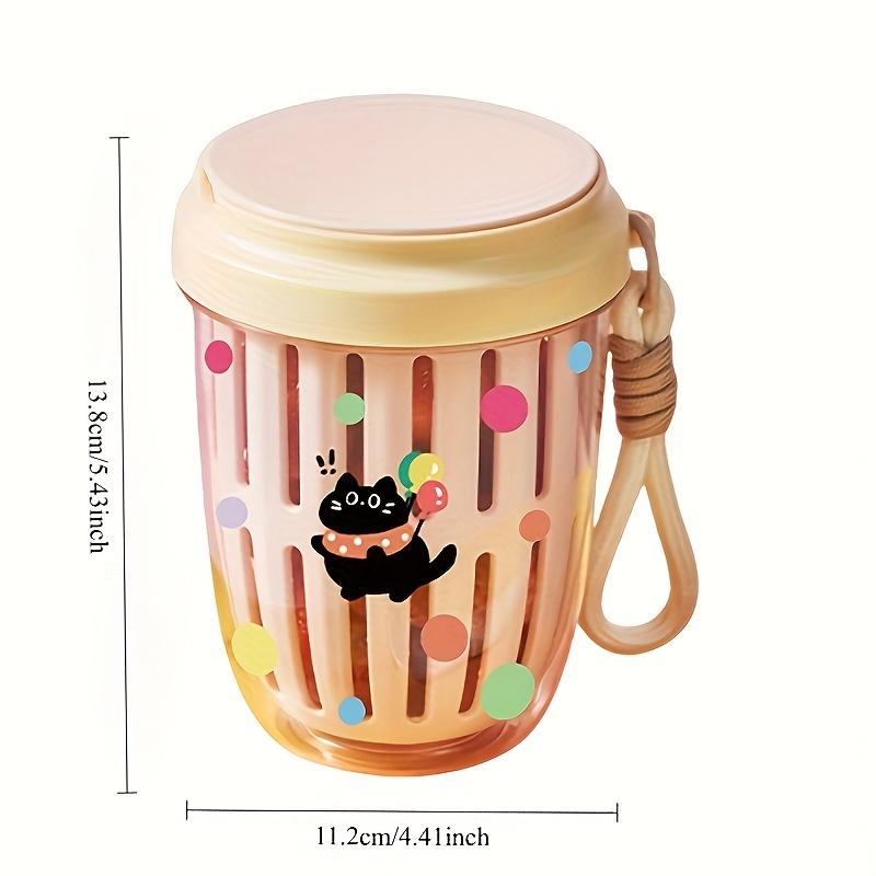 1pc Leak Proof Portable Salad Cup with Fork Large Capacity Drainable Fruit Container,Ventilation Holes Colorful Cartoon Design for Office,School