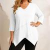 Women's Plus Size Casual V Neck Tunic Top Three Quarter Sleeve Soft Lightweight Loose Fit Blouse for Everyday Wear