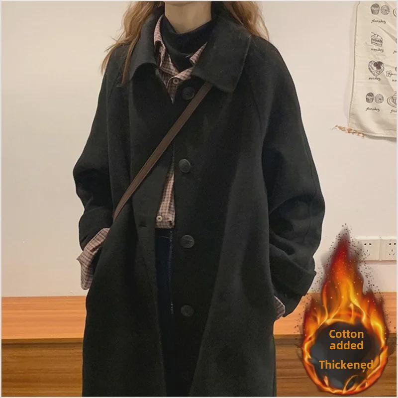 

Autumn/Winter Woolen Coat: Hepburn-Inspired, Versatile Mid-Length Hong Kong Style for Women L
