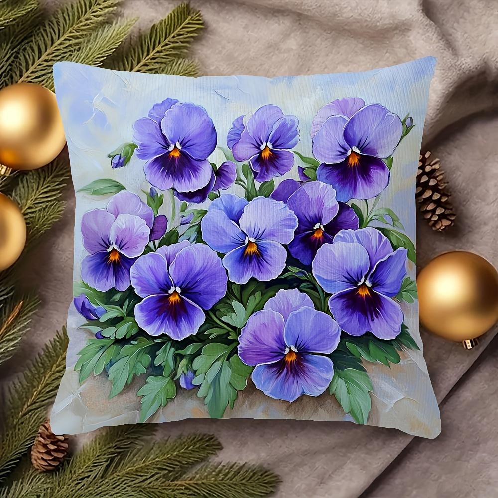 1Pc Single-Sided Print, Vibrant Purple Pansy Garden Print – Suitable For Decorative Cushion Covers Polyester Fiber