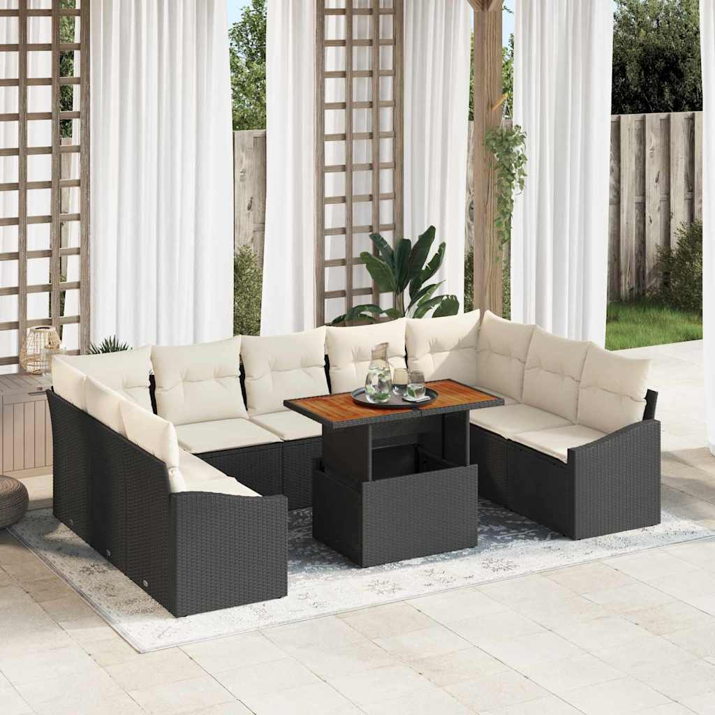 Garden Dining Set with Cushions 10 pcs Black and Cream