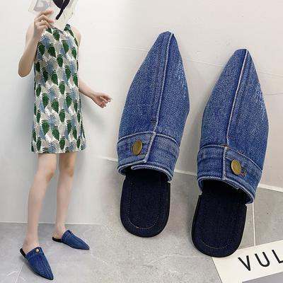 Moda Donna Mezza Pantofola a Punta Estate Piatte Moda Punta Chiusa Tessuto di Jeans Pantofole Casual da Donna per Esterno Ciabatte da Donna
