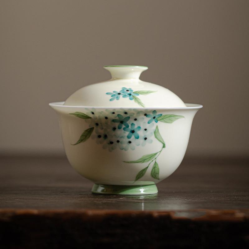 1PCS 100ml Chinese ceramic gaiwan hand-painted Flower pattern Tea infuser high-end anti scalding tea cup exquisite tea set