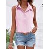 Camicia da Donna a Maniche Corte a Strisce Verdi e Bianche con Bottoni e Collo Top Casual Estivo